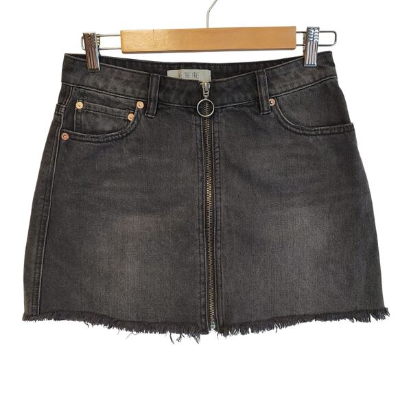 We The Free Black Mini Skirt Zipper Raw Hem Western Festival Retro‎ Punk Size 26 - Picture 1 of 6